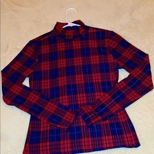 Turtle neck plaid multi color top